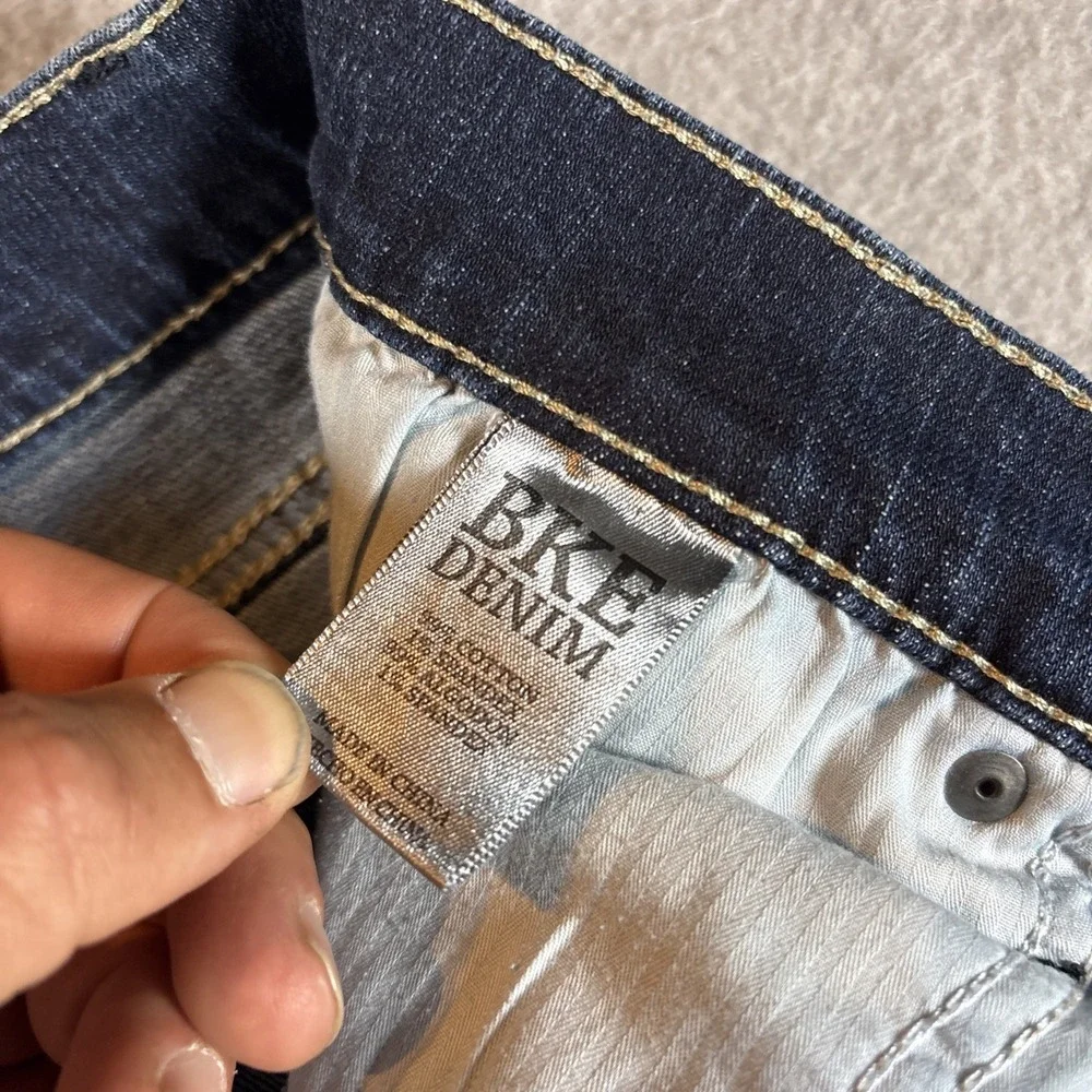 BKE Jake Boot Leg Jeans Blue Denim Straight Leg Dark Wash Stretch Mens 32s 32x29